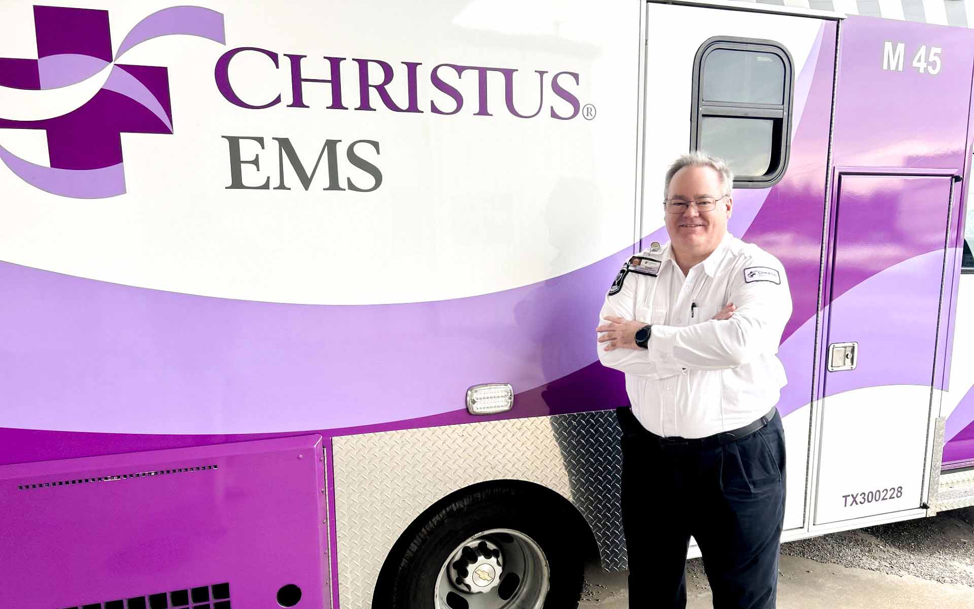 Shawn Salter with EMS vehicle